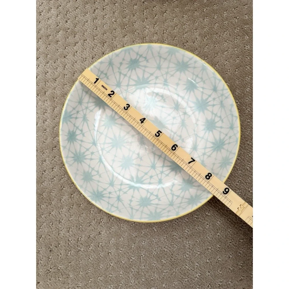 SIGNATURE Brand Embossed Yellow Teal Interior Design Ceramic Bowls (3 in Set)
